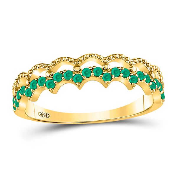 Emerald Scalloped Stackable Band Ring 1/4 Cttw 10kt Yellow Gold