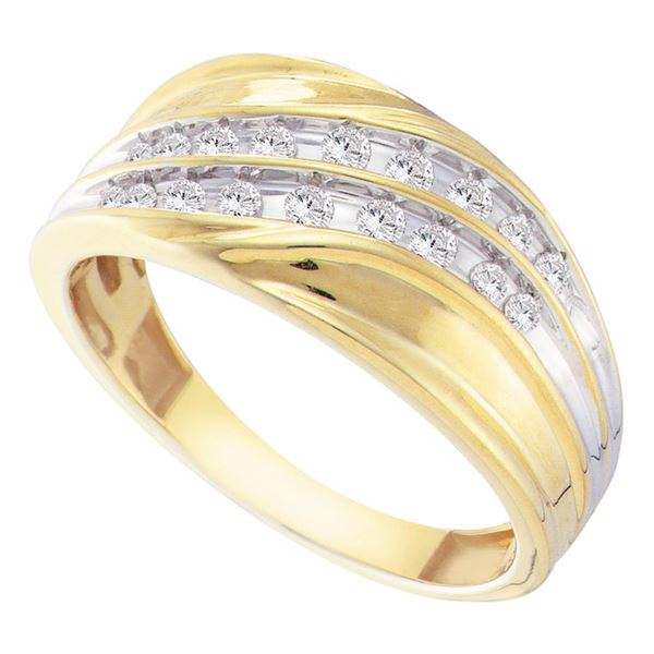 Mens Channel-set Diamond Diagonal Double Row Wedding Band 1/3 Cttw 10kt Yellow Gold