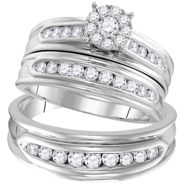 His Hers Diamond Cluster Matching Wedding Set 1 Cttw 14kt White Gold