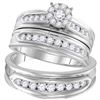 Image 1 : His Hers Diamond Cluster Matching Wedding Set 1 Cttw 14kt White Gold