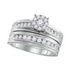 Image 3 : His Hers Diamond Cluster Matching Wedding Set 1 Cttw 14kt White Gold