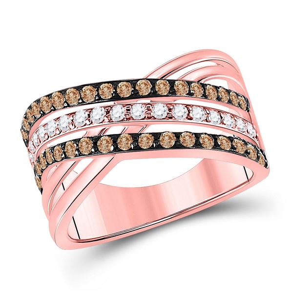 Brown Diamond Crossover Cocktail Ring 7/8 Cttw 10kt Rose Gold