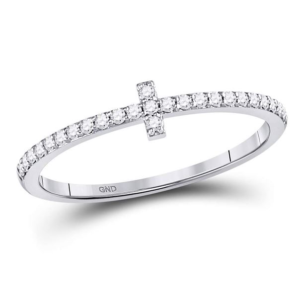 Diamond Cross Stackable Band Ring 1/6 Cttw 10kt White Gold