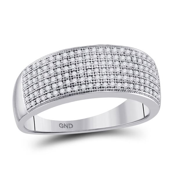 Mens Diamond Wedding Pave Band Ring 1/2 Cttw 10kt White Gold