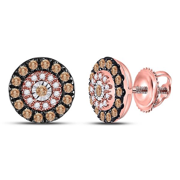 Brown Diamond Halo Earrings 1/2 Cttw 14kt Rose Gold