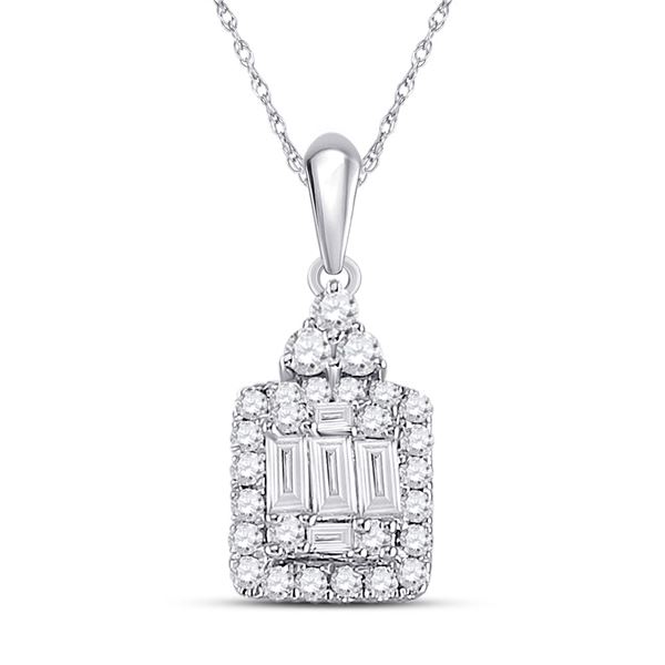 Baguette Diamond Square Cluster Pendant 1/3 Cttw 14kt White Gold