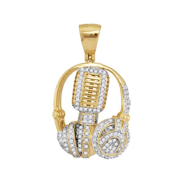 Mens Diamond Mic Headphone DJ Music Charm Pendant 1 Cttw 10kt Yellow Gold