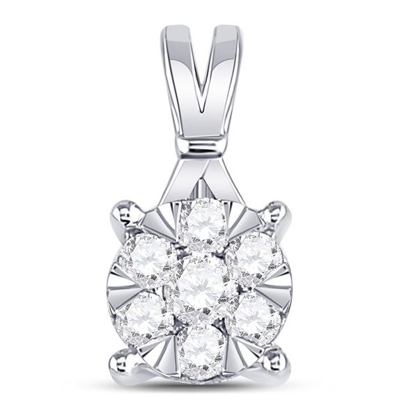 Diamond Flower Cluster Pendant 1/3 Cttw 14kt White Gold