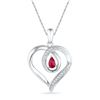 Image 1 : Pear Lab-Created Ruby Diamond Heart Pendant 1/20 Cttw 10kt White Gold