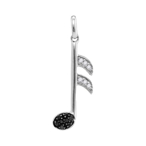 Black Color Enhanced Diamond Music 16th Note Pendant 1/20 Cttw Sterling Silver