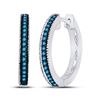 Image 1 : Blue Color Enhanced Diamond Single Row Hoop Earrings 1/10 Cttw Sterling Silver