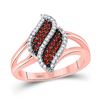 Image 1 : Red Color Enhanced Diamond Oval Cluster Split-shank Ring 1/3 Cttw 10kt Rose Gold