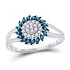 Image 1 : Blue Color Enhanced Diamond Circle Frame Cluster Ring 1/4 Cttw 10kt White Gold