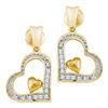 Image 1 : Diamond Heart Dangle Stud Earrings 1/10 Cttw 10k Yellow Gold