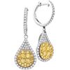 Image 1 : Yellow Diamond Teardrop Dangle Earrings 1-5/8 Cttw 14kt White Gold