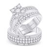 Image 1 : His Hers Diamond Cluster Matching Wedding Set 2-1/5 Cttw 14kt White Gold