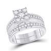 Image 2 : His Hers Diamond Cluster Matching Wedding Set 2-1/5 Cttw 14kt White Gold