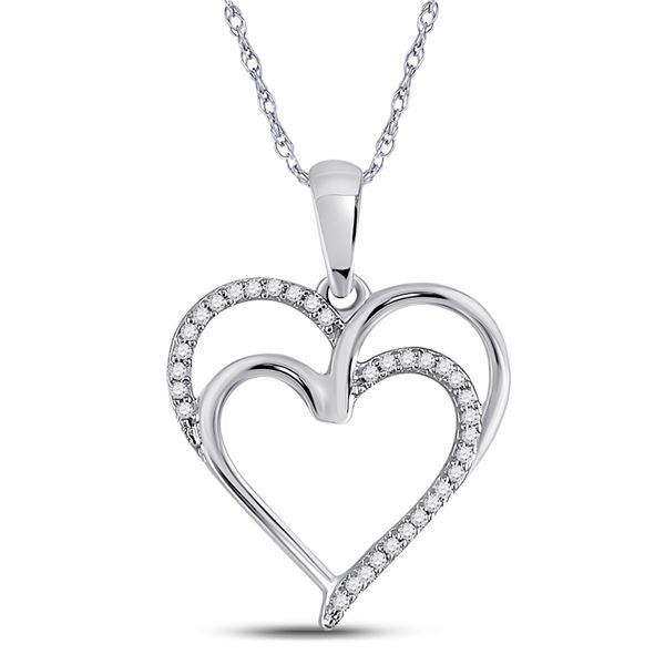 Diamond Double Heart Pendant 1/10 Cttw Sterling Silver