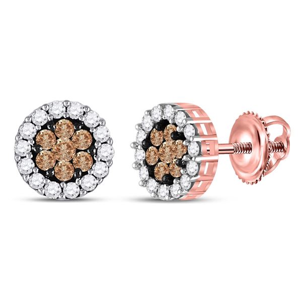 Brown Diamond Flower Cluster Earrings 1 Cttw 14kt Rose Gold