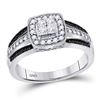 Image 1 : Princess Black Color Enhanced Diamond Cluster Ring 5/8 Cttw 10kt White Gold