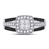 Image 2 : Princess Black Color Enhanced Diamond Cluster Ring 5/8 Cttw 10kt White Gold