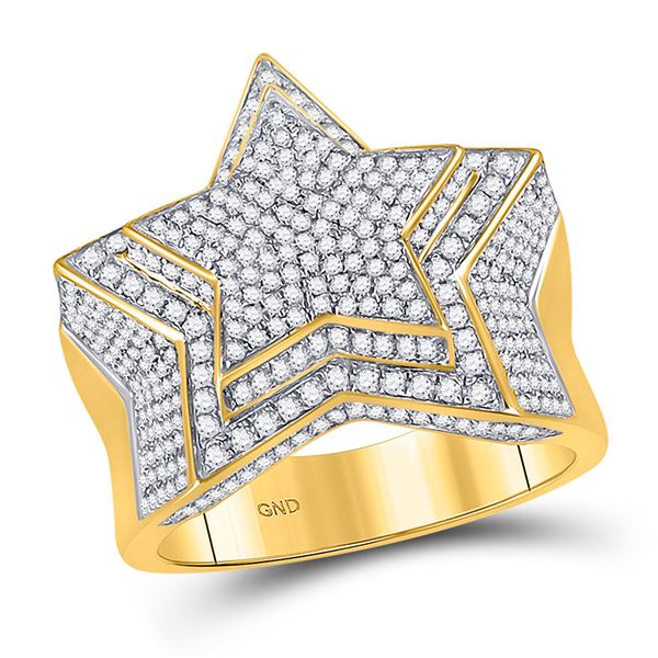 Mens Diamond Statement Cluster Star Ring 1-3/4 Cttw 10kt Yellow Gold