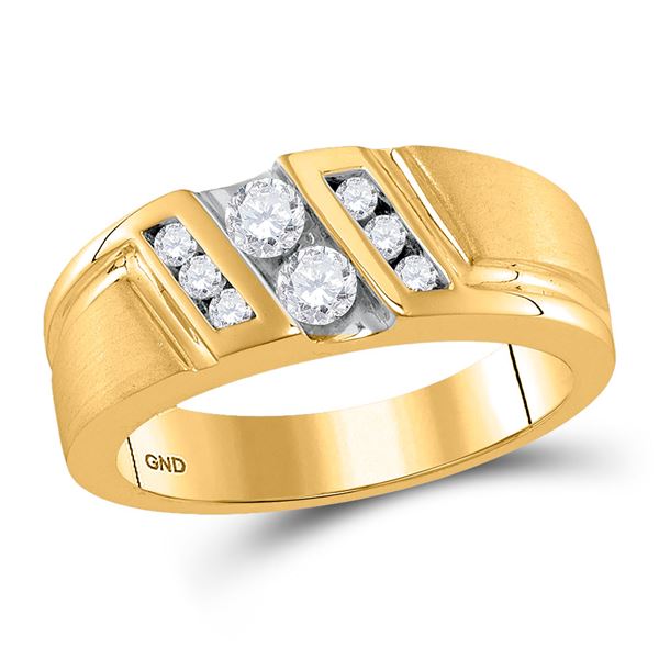 Mens Diamond Diagonal 2-stone Band Ring 1/2 Cttw 10kt Yellow Gold