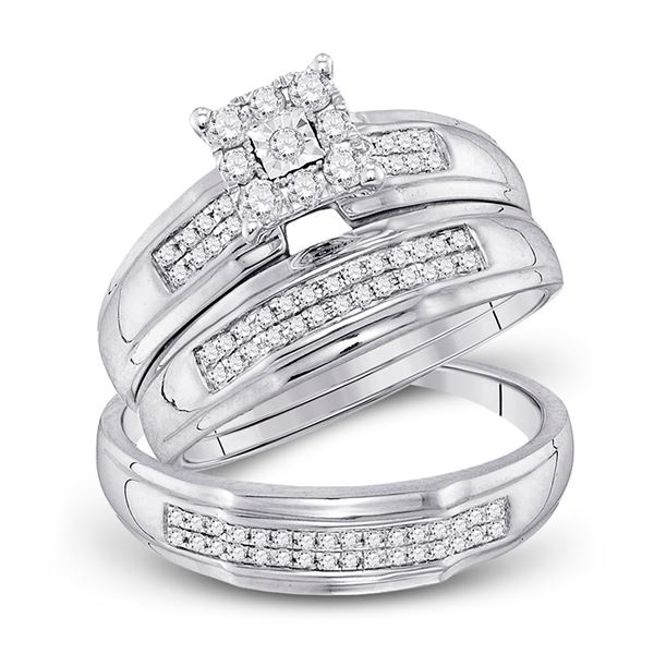 His Hers Diamond Cluster Matching Wedding Set 1/3 Cttw 10kt White Gold