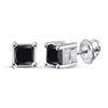 Image 1 : Princess Black Color Enhanced Diamond Solitaire Earrings 3/4 Cttw 10kt White Gold