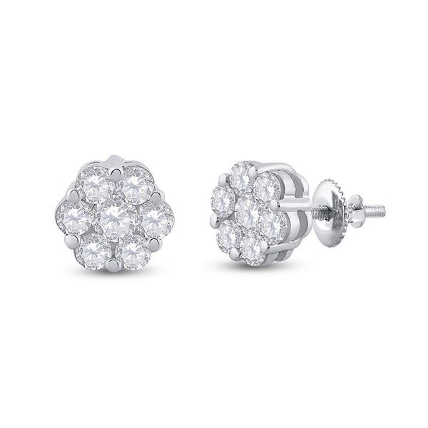 Diamond Flower Cluster Earrings 3/4 Cttw 14kt White Gold