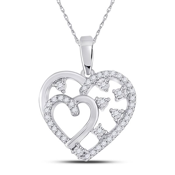 Diamond Double Heart Pendant 1/6 Cttw 14kt White Gold