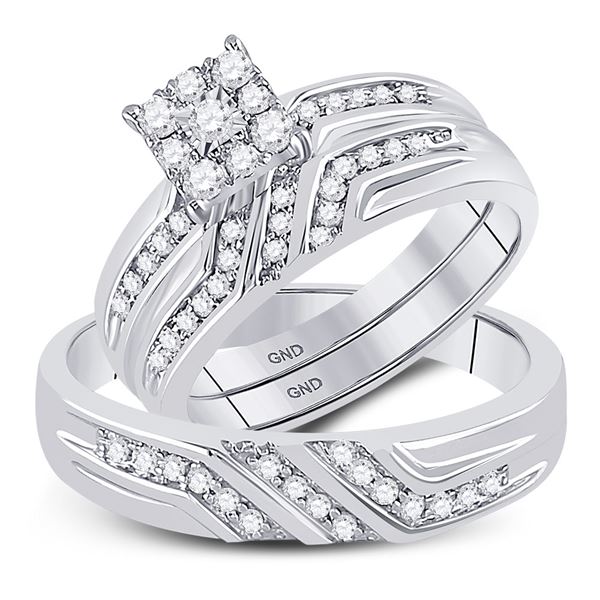 His Hers Diamond Solitaire Matching Wedding Set 3/8 Cttw 10kt White Gold