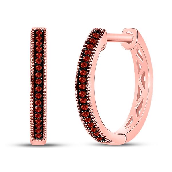 Red Color Enhanced Diamond Oblong Hoop Earrings 1/10 Cttw 10kt Rose Gold