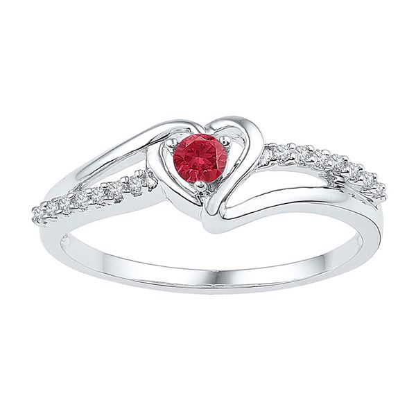 Lab-Created Ruby Solitaire Diamond Heart Ring 1/5 Cttw Sterling Silver