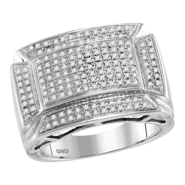 Mens Diamond Flared Rectangle Fashion Ring 1/2 Cttw 10kt White Gold