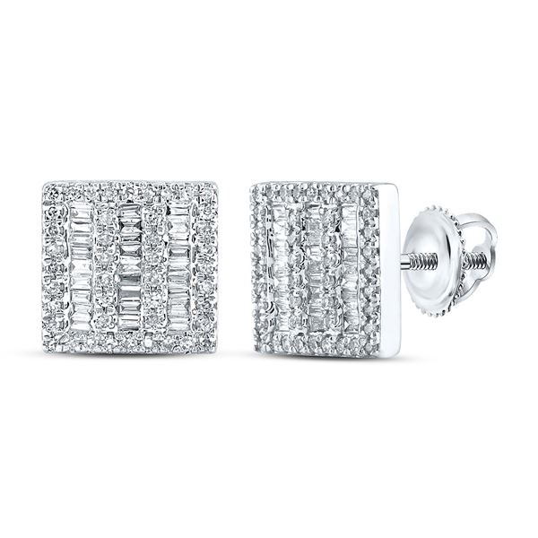 Mens Baguette Diamond Square Earrings 1/2 Cttw 10kt White Gold