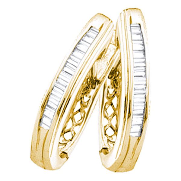 Baguette Diamond Hoop Earrings 1/4 Cttw Yellow-Tone Sterling Silver
