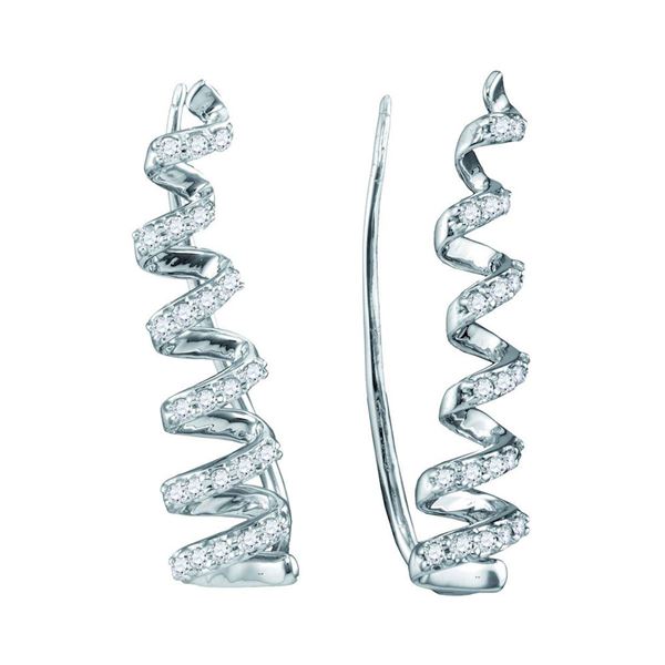 Diamond Coil Climber Earrings 1/4 Cttw 10kt White Gold