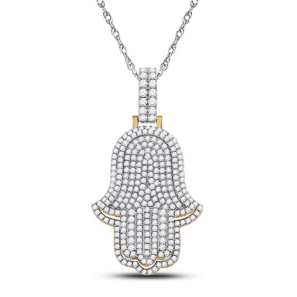 Mens Diamond Hamsa Hand Charm Pendant 4 Cttw 14kt Yellow Gold