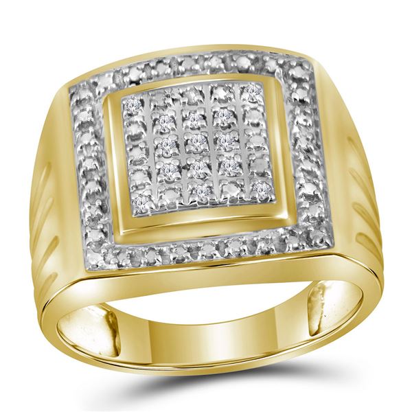 Yellow-tone Sterling Silver Mens Diamond Square Frame Cluster Ring 1/10 Cttw Yellow-tone Sterling Si