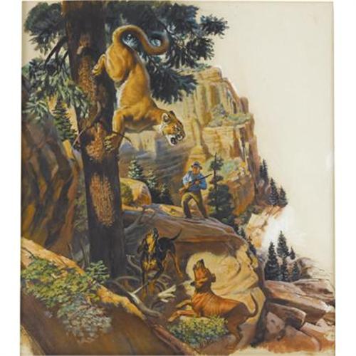 AMERICAN ILLUSTRATOR Mountain Lion Hunt Art