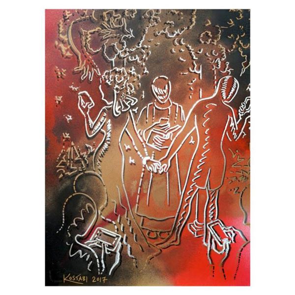 Mark Kostabi "Leave A Comment Down Below" Hand Signed Original Artwork with COA.