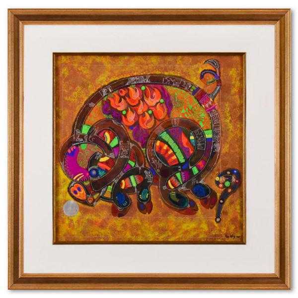 Lu Hong,  Fire Pig (1997)  Framed Original Mixed Media Painting, Hand Signed with Letter of Authenti