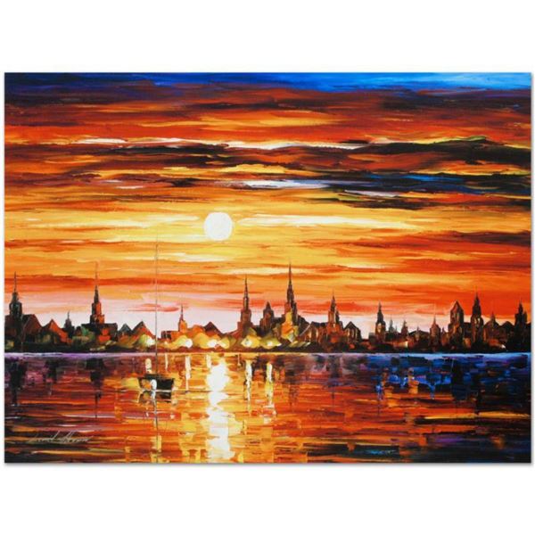 Leonid Afremov (1955-2019) "Sunset in Barcelona" Limited Edition Giclee on Canvas, Numbered and Sign
