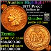 Image 1 : Proof ***Auction Highlight*** 1877 Proof Indian Cent 1c Graded Gem+ Proof Rd Cam By USCG (fc)