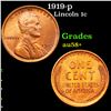 Image 1 : 1919-p Lincoln Cent 1c Grades Choice AU/BU Slider+