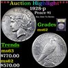 Image 1 : ***Auction Highlight*** 1928-p Peace Dollar $1 Graded Select Unc By USCG (fc)