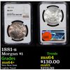 Image 1 : NGC 1881-s Morgan Dollar $1 Graded ms64+ By NGC