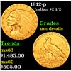 Image 1 : 1912-p Gold Indian Quarter Eagle $2 1/2 Grades Unc Details