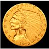 Image 2 : 1912-p Gold Indian Quarter Eagle $2 1/2 Grades Unc Details